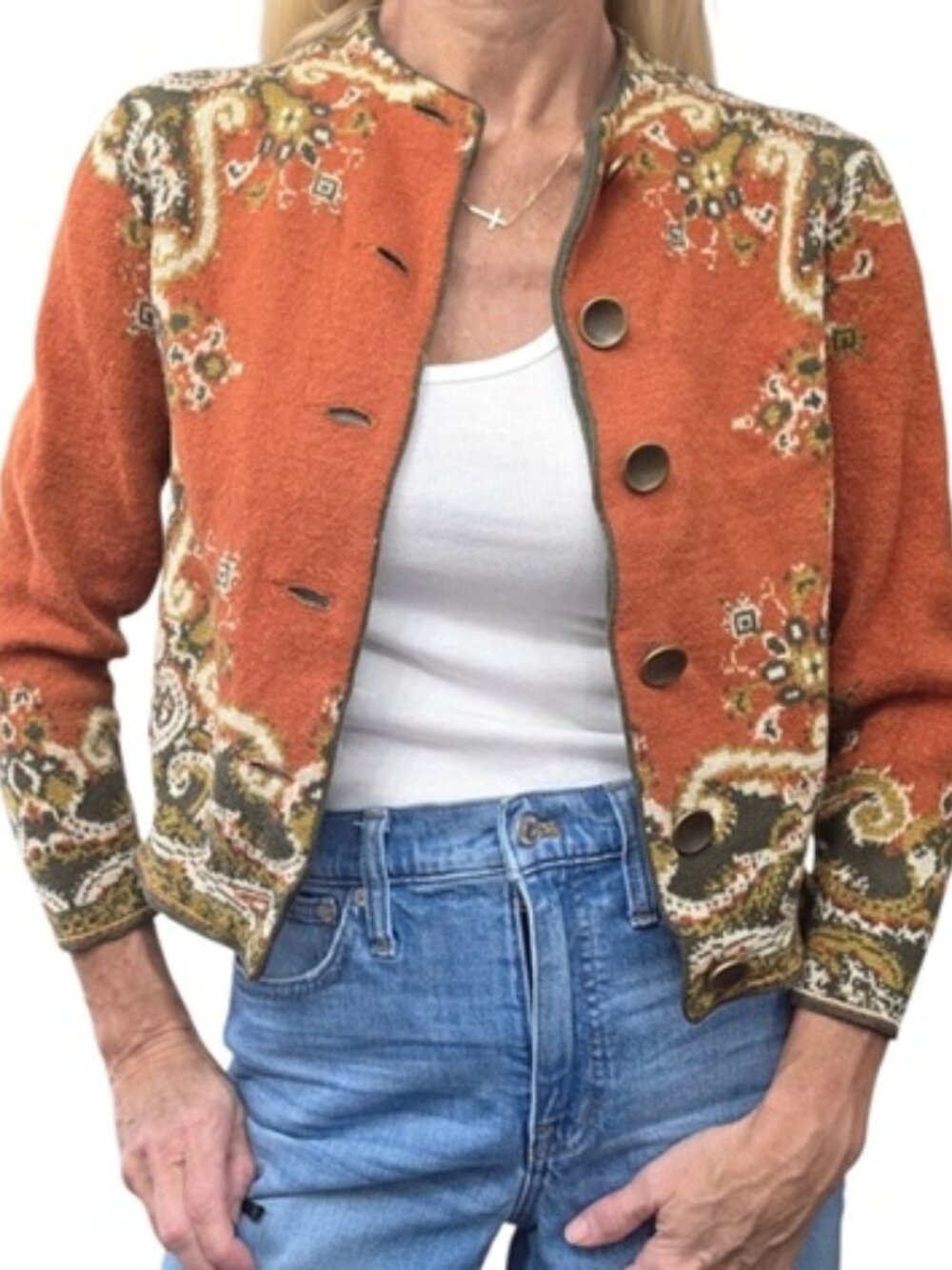Vintage 60s Catalina Jacquard Cropped Paisley Cardigan Sweater